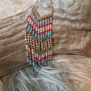 Beaded Fringe Statement Necklace - Multicolor